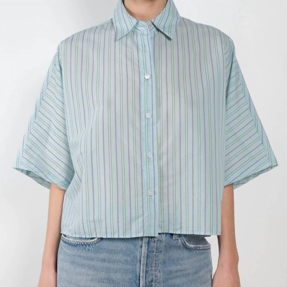 NEW AGOLDE merrin shirt in wirrel stripe powder blue and mint